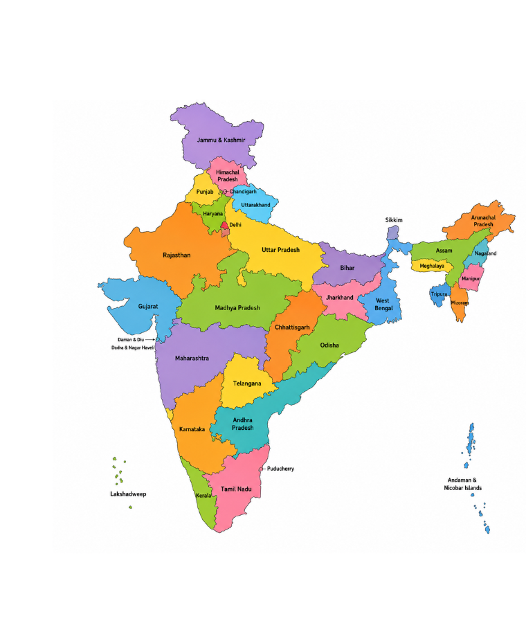 Map of India showing Jai Ambey Roadline's coverage hubs
